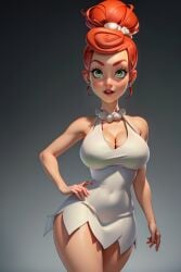 1girl 1girls ai_generated breasts dress green_eyes milf mom mommy red_hair the_flintstones wilma_flintstone