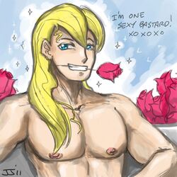 friendship_is_magic human humanized john_joseco male_only my_little_pony nipples pectorals prince_blueblood roses smile straight_hair tagme