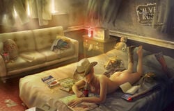 1girls bed breasts charlotte_soileh couch cowboy_hat drinking empty_bottle fallout fallout_new_vegas female female_only hel999 human lying_on_bed medium_breasts mentats milf naked naked_hat necklace nipples nude nuka-cola one_boot radio red_hair rose_of_sharon_cassidy shotgun straw