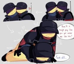 2boys 2d 2d_(artwork) 2d_artwork bondage evade gay gay_sex male/male multiple_scenes rebel_(evade) roblox roblox_game robloxian simple_background sweat sweating teasing