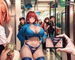 ahe_gao ai_generated big_ass big_breasts big_penis blue_eyes crowd_watching exhibitionism red_hair train_station