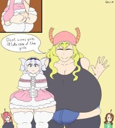 1futa ? ass ass_grab big_breasts breasts dragon dress futanari gigantic_breasts hat horns ilulu_(dragon_maid) kanna_kamui miss_kobayashi&#039;s_dragon_maid obscene_female_body pink_hat question_mark quetzalcoatl_(dragon_maid) secca_(artist) tagme thighhighs yellow_hair