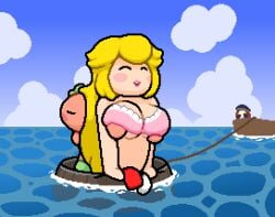 barrel blonde_hair blush boat grope groping groping_breasts groping_from_behind mario_(series) mario_party ocean pink_bra princess_peach shy_guy super_mario_bros. tomato_(okami_tomato) water zxtomatofan