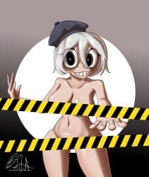 beret bifa big_breasts censor_bar crazy_eyes dusttale dusttale_sans eyelashes female female_only hi_res huge_breasts humanized humanoid looking_at_viewer naked naked_female no_bra no_panties nude nude_female rule_63 sans sans_au sp_dusttale thick_thighs undertale undertale_(series) undertale_au white_hair