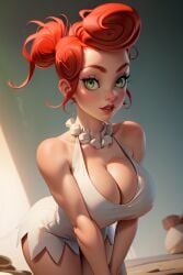 1girl 1girls ai_generated breasts dress green_eyes milf mom mommy red_hair the_flintstones wilma_flintstone