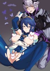 1boy armpit_sex aura bbk_(13zk) blue_eyes blue_gloves blue_hair brand_of_the_exalt breasts bug butterfly cape censored commentary cum dark_aura eyes_of_grima female fingerless_gloves fire_emblem fire_emblem_awakening fire_emblem_heroes gloves highres large_breasts long_hair lucina_(fire_emblem) lucina_(resplendent)_(fire_emblem) official_alternate_costume open_mouth robe robin_(fire_emblem) robin_(fire_emblem)_(male) robin_(male)_(fire_emblem) robin_(male)_(resplendent)_(fire_emblem) simple_background tiara torn torn_clothes white_hair wizard yellow_eyes