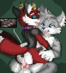 anus avaa_velvet balls canid canine canis cum cum_in_pussy cum_inside cuntboy cuntboy_sans_balls digital_media_(artwork) duo fox frosty_wolf herm hermaphrodite intersex intersex/male male maleherm mammal multi_genitalia penis pixel_(artwork) pixel_art pussy reupload simple_background the_shen wolf young