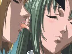 00s 2001 2girls animated bible_black blonde_hair blush closed_eyes green_hair ito_mika kitami_reika licking licking_ear long_hair lowres mind_control multiple_girls nurse open_mouth school_nurse school_nurse_and_student short_hair smile tagme teacher teacher_and_student tongue tongue_out yuri