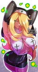 blonde_hair breasts cynthia_(pokemon) game_freak hair_over_one_eye haysey_draws light-skinned_female light_skin long_hair naughty_face pokemon pokemon_dppt seductive seductive_look thighs