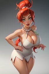 1girl 1girls ai_generated breasts dress green_eyes looking_at_viewer milf mom mommy red_hair the_flintstones wilma_flintstone