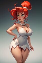 1girl 1girls ai_generated breasts dress green_eyes milf mom mommy red_hair the_flintstones wilma_flintstone