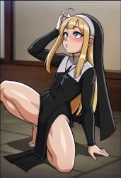 ai_generated andava_(style) cross_necklace dussktildawn nun nun's_habit nun_hat nun_outfit thick_thighs