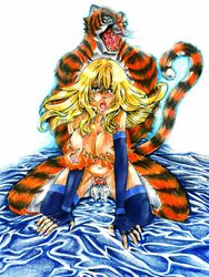 anthro blonde_hair blush breasts feline female from_behind fur furry hair human human_on_anthro interspecies kathleen male nipples open_mouth orange_fur penetration russ sex straight tiger vaginal_penetration