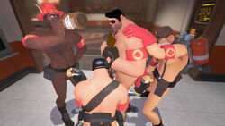 1girls 3d 5boys alcohol anal anal_sex blowjob chocolate chocolate_bar dark-skinned_male dark_skin demoman engineer_(team_fortress_2) female fempyro gangbang garry's_mod group group_sex handjob heavy_weapons_guy human human_female human_male human_only male medic_(team_fortress_2) on_back oral pyro rule_63 sex straight team_fortress_2 vaginal_penetration vaginal_sex