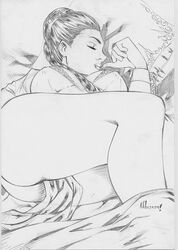 1girls alex_oliver ass black_and_white braid breasts erect_nipples female female_only french_braid greyscale nipples princess_leia_organa return_of_the_jedi slave_bikini slave_leia sleeping solo star_wars