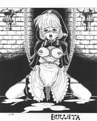 1998 1girls baby_bonnie_hood black_and_white blush bondage bulleta clothing darkstalkers dildo female lot_pon nipple_piercing small_breasts tagme