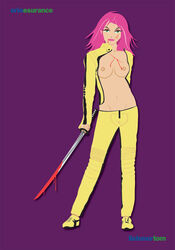 1girls cosplay erin_esurance esurance female kill_bill listenertom mascot solo the_bride the_bride_(cosplay)