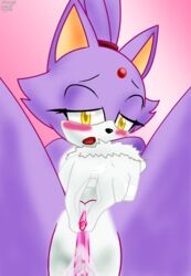 anthro blaze_the_cat blush cat clitoris_squeeze color erect_clitoris feline female female_only front_view fur furry gloves masturbation nude pussy_juice seyferwolf solo sonic_(series) tagme vulva