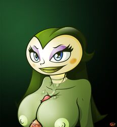 1girls alien alien_girl big_breasts blue_eyes blush breasts cum cum_between_breasts cum_on_breasts cum_on_upper_body dthomas female fish_girl fish_humanoid green_hair green_skin humanoid long_hair my_life_as_a_teenage_robot nickelodeon nipples nude paizuri partial_male penis penis_between_breasts smiling smooth_skin straight tammy_(mlaatr) veiny_penis