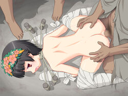 1girls 2boys age_difference ass ass_grab black_hair blush brown_eyes female female_focus from_behind male nude older_male older_penetrating_younger open_mouth penetration penis pussy rape restrained sex short_hair spread_legs teenage_girl teenager to_aru_kagaku_no_railgun uiharu_kazari vaginal_penetration young younger_female