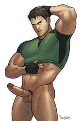 1boy bara bottomless chris_redfield dongsaeng facial_hair human male male_only muscle partially_clothed penis pubic_hair resident_evil shirt_lift solo testicles