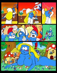 angel2012 brainy_smurf comic giantess greedy_smurf handy_smurf hefty_smurf jokey_smurf papa_smurf smurfette the_smurfs vanity_smurf