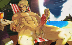 1boy abs after_orgasm cum king_of_fighters looking_at_viewer male_only muscles penis shen_woo tagme