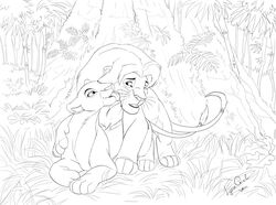 disney feline female female_feral feral fur lion lioness lynx_girl_(artist) male mammal monochrome nala simba straight tagme the_lion_king