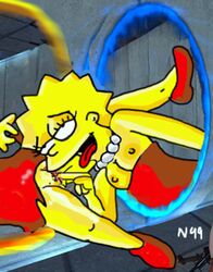 breasts color female female_only fingering human lisa_simpson masturbation necron99 nipples portal_(series) self_fuck short_hair side_view solo spiky_hair the_simpsons vulva weird_crossover what yellow_body yellow_hair yellow_skin