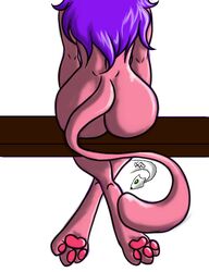 anthro ass astrofenn back_view color female female_only fur furry hair mew nude pokemon pokemon_(species) purple_hair sitting solo straight_hair tagme