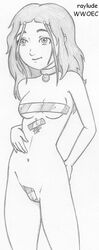 avatar_the_last_airbender black_and_white female female_only human katara raylude small_breasts solo straight_hair tagme tape taped_nipples taped_pussy wwoec