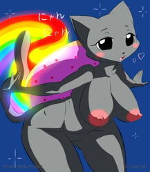 anthro areola big_breasts blush breasts erect_nipples feline female female_only gblastman heart huge_breasts japanese_text navel nipples nude nyan_cat pussy rainbow text toaster_pastry