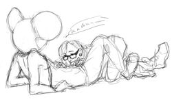 blowjob deadmau5 edm gay joel_zimmerman laying_down lineart lowres male_only monochrome musician oral oral_sex real_person rough_sketch simple_background sketch skrillex sonny_moore white_background