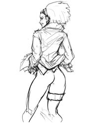 1girls ass avengers black_and_white butt captain_marvel dark-skinned_female dark_skin darren_geers female female_only hairband happy human human_only jacket long_hair looking_at_viewer looking_back marvel marvel_comics monica_rambeau nextwave photon_(marvel) sketch smile smiling smiling_at_viewer solo solo_female standing superheroine uncensored