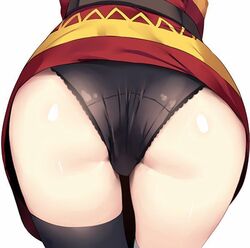 1girls ass black_panties female female_only frilled_panties hews_hack kono_subarashii_sekai_ni_shukufuku_wo! leggings megumin panties simple_background solo thighhighs