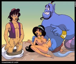 2boys abs akabur aladdin aladdin_(character) arab_male arabian big_penis cheating cheating_female cheating_girlfriend cuckold cuckolding cum cum_in_pussy disney disney_prince disney_princess female genie_(aladdin) hair huge_cock human humor missionary_position muscle netorare ntr nude penis princess_jasmine small_penis small_penis_humiliation straight vaginal_penetration