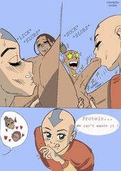 1girls 2boys aang air_nomad airbender_tattoo anus ass avatar_legends avatar_the_last_airbender balls biesiuss bisexual bisexual_male both_sexes_in_same_situation brother_and_sister clothed_male_nude_female clothed_male_nude_male clothing cmnf cmnm cum_in_mouth cunnilingus dark-skinned_female dark-skinned_male dark_skin digital_media_(artwork) english_text enjoying fellatio female femboy finger_in_ass fingering happy_sex human interracial katara male multiple_males nickelodeon nonbender oral oral_sex paramount_pictures penis pussy pussy_juice sokka speech_bubble squirting straight_hair sucking_clitoris sucking_tip swallowing_cum tattoo text the_avatar vicente water_tribe