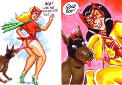 2girls ace_the_bathound bat-girl batman_(series) batwoman bette_kane betty_kane canine clothing dc female female_furies joe_gravel kate_kane multiple_girls panties teen_titans