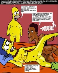 bald bed blue_hair breasts brown_hair brown_skin carl_carlson color curly_hair dark-skinned_male dark_skin dialog ears english_text exposed_breasts eyes female hair homer_simpson human indoors insertion interracial long_hair male marge_simpson master_porn_faker mouth multiple_males necklace nude open_eyes pearl_necklace penis pillow round_ears sex short_hair skin straight testicles text the_simpsons vaginal_insertion vaginal_penetration vulva yellow_skin