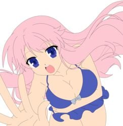 baka_to_test_to_shoukanjuu bikini blue_eyes breasts highres himeji_mizuki long_hair open_mouth photoshop pink_hair simple_background swimsuit thighs vector_trace