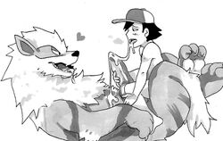 after_blowjob after_gay_blowjob animal_genitalia arcanine baseball_cap big_dom_small_sub black_and_white blush canine canine_penis cum cum_drool cum_on_self cum_string drooling duo feral gay glitter_trap_boy hat heart human human_on_feral interspecies knot lying male mammal marker_(artwork) monochrome nintendo nude on_back on_lap penis pokemon pokemon_(species) pokephilia quadruped saliva satoshi_(pokemon) size_difference straddling tongue tongue_out traditional_media yaoi zoophilia