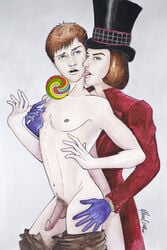 2boys age_difference artist_signature brown_hair candy charlie_and_the_chocolate_factory charlie_bucket circumcised erect_nipples freddie_highmore gay gloves green_eyes half-erect hand_on_hip human human_only johnny_depp licking_cheek lollipop looking_at_viewer looking_to_the_side male_only older_man_and_younger_boy pants_down pubic_hair tagme tongue_out top_hat topless white_background willy_wonka willy_wonka_and_the_chocolate_factory yaoi