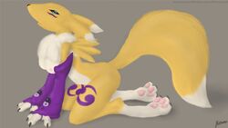 all_fours anthro barefoot breasts claws color digimon female female_only fur furry hitsunekun nude renamon side_view solo tagme tail