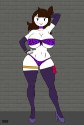 1girls arm_behind_head big_breasts bikini breasts female female_only gloves hand_on_hip hips jaiden jaiden_animations legwear leopard_print leopard_print_bikini lipstick nsfw prostitute prostitution purple_bikini purple_gloves purple_stockings r18 ruby_hime sexy solo solo_female stockings white_body