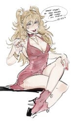 1girls artist_request bangle bangles big_breasts blonde_hair blue_eyes boruko boruto boruto:_naruto_next_generation boruto:_naruto_next_generations boruto:_naruto_the_movie boruto:_two_blue_vortex boruto:naruto_next_generations boruto_(series) boruto_uzumaki bracelet bracelets canon_genderswap choker cleavage crossed_legs dialogue dress english_text escort facial_markings female female_focus female_only flirting flirting_look flirting_with_viewer footwear gender_transformation genderswap genderswap_(mtf) hair_ribbons heart heart_symbol heels hi_res high_heels high_resolution highres inner_sideboob jewelry kunoichi large_breasts legs legs_crossed legs_together light-skinned_female light_skin lips lipstick looking_at_another love_heart makeup messy_hair nail_polish naruto naruto_(series) necklace offscreen_character offscreen_male painted_nails pale-skinned_female pale_skin parted_lips perky_breasts pink_heels pink_high_heels prostitute prostitution realistic red_lips red_lipstick red_nail_polish red_nails ribbons ring ring_(jewelry) rings rule_63 seductive seductive_eyes seductive_look seductive_pose seductive_smile sex_worker sexy_no_jutsu shonen_jump short_dress shounen_jump shueisha sideboob sitting skimpy skimpy_clothes skimpy_dress skimpy_outfit solo solo_female solo_focus stiletto_heels teen teen_girl teenage teenage_female teenage_girl teenager text tied_hair uzumaki_boruto very_high_resolution wavy_hair weekly_shonen_jump weekly_shonen_magazine weekly_shounen_jump whisker_markings whiskers yellow_hair