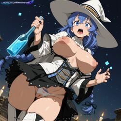 1girl absurd_resolution absurdres adult ai ai-created ai_art ai_generated anime anime_coloring anime_screenshot armpits bare_arms bare_shoulders blue_hair bow breast_hold breasts choker cowboy_shot curvy detailed_background digital_art dynamic_angle dynamic_pose ecchi elf exhibitionism exibitionism exited explicit eyelashes gem glossy glossy_body glossy_skin gorgeous hairy hat hentai hi_res high_contrast high_quality high_resolution in_heat knee_boots lace lace-up_boots lace_trim lingerie looking_at_viewer messy_hair midriff mushoku_tensei mushoku_tensei:_isekai_ittara_honki_dasu navel nsfw open_mouth panties parted_lips patreon pendant perfect_anatomy pervert_female plump potion presenting rating_explicit red_eyes roxy_migurdia seductive_pose sexy sexy_body sexy_female sexy_pose short_hair sidelocks simple_background small_breasts soft_shading solo source_anime stomach suggestive teasing teasing_viewer thick_thighs thigh_boots torn_clothes voluptuous voluptuous_body voluptuous_female white_background wide_brim_hat wide_hips witch witch_hat