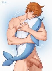 blue_eyes gay genshin_impact ginger_hair hoyoverse male male_focus male_only mihoyo muscular muscular_male naked naked_male nt1_tai penis penis_out plushie smile solo solo_focus tagme tartaglia_(genshin_impact) yaoi