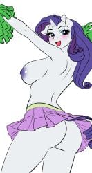 absurd_res anthro areola ass biped blue_eyes blush bottomwear breasts clothed clothing equid equine eyelashes female friendship_is_magic hasbro hi_res horn looking_back mammal miniskirt my_little_pony mythological_creature mythological_equine mythology nipples no_underwear pia-sama pom_poms pupils purple_areola purple_clothing purple_hair purple_nipples rarity_(mlp) skirt smile solo tail topless unicorn