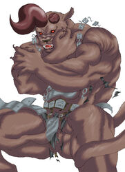 berserk horns male male_only monster red_eyes simple_background solo tail testicles torn_clothes zodd_(berserk)