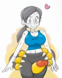 1boy 1girls :> between_thighs black_hair blue_tank_top blush bowser breasts cleavage clothes_writing colored colored_sketch colored_skin crop_top disembodied_limb extra_arms female grey_eyes grey_hair grinding hetero interspecies large_breasts large_penis long_hair midriff navel pants penis ponytail praiz smile solo_focus spandex sports_bra super_smash_bros. sweat tank_top thigh_sex third-party_edit torso_grab traditional_media white_skin wide_hips wii_fit wii_fit_trainer wii_fit_trainer_(female) yoga_pants